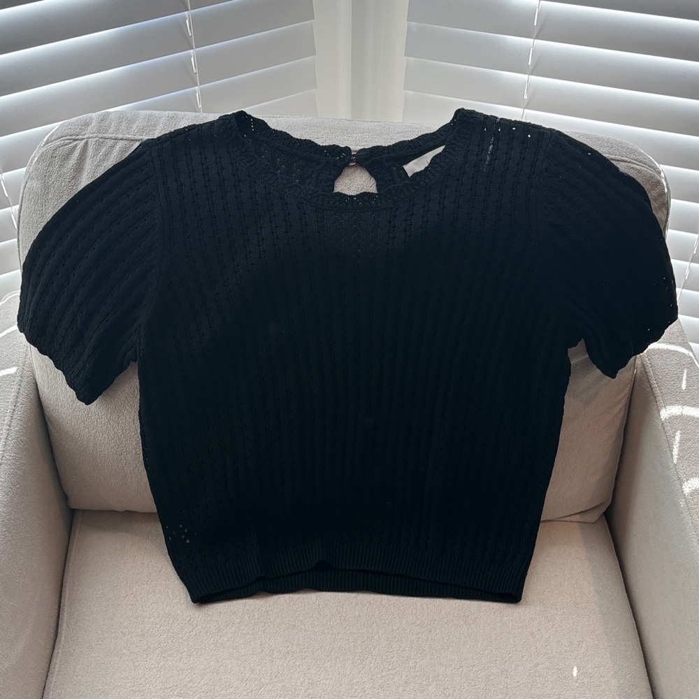 LOFT Black Short Sleeve Knit Top